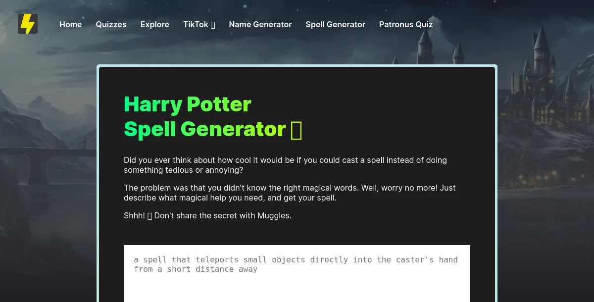 Harry Potter Spell Generator